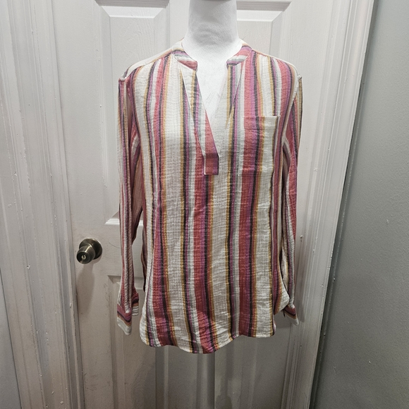 GAP Women's Striped Button Down Shirt - Pink, Yellow, White - Picture 1 of 6
